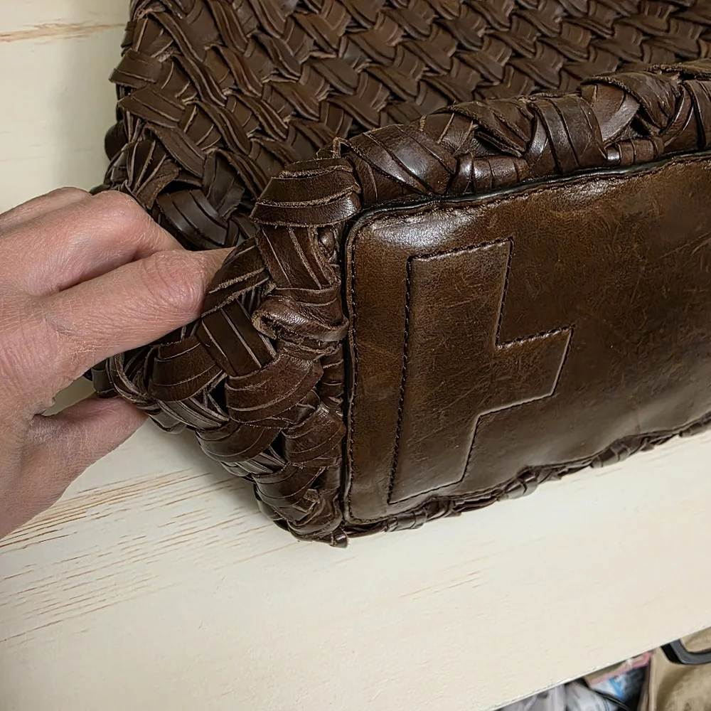 Tory Burch | Farrah Brown Woven Leather Shoulder Bag